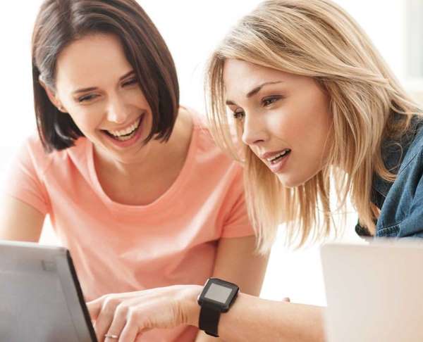 Women looking at business website